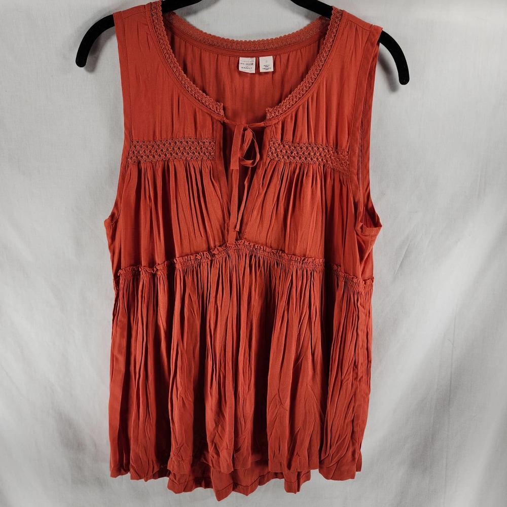 Melrose and Market Size 8 Orange 100% Modal Boho Crotched Pleated Blouse FLAW